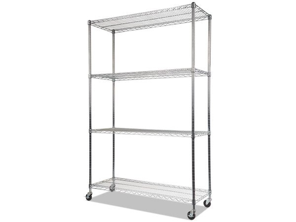 NSF Certified 4-Shelf Wire Shelving Kit with Casters, 48w x 18d x 72h, Silver