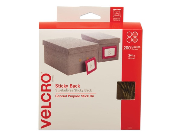 Sticky-Back Fasteners with Dispenser Box, Removable Adhesive, 0.75 Sticky-Back Fasteners with Dispenser Box, Removable Adhesive, 0.75