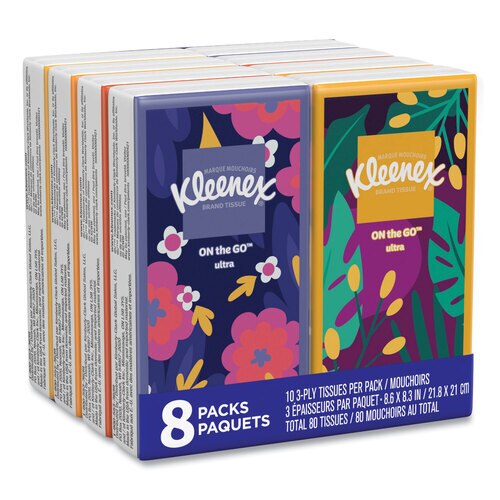 Kleenex On The Go Packs Facial Tissues 3-Ply White - 10 Sheets/Pack - 8 Pack