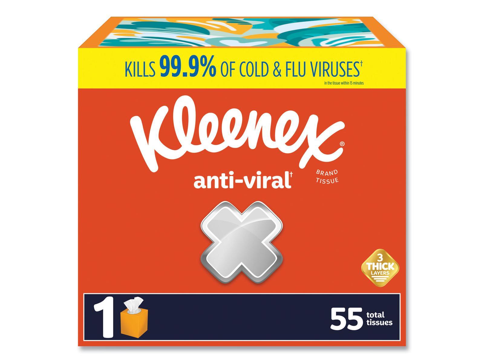 Kleenex Anti-viral Facial Tissue - 3 Thick Ply - 55 Sheets/Box