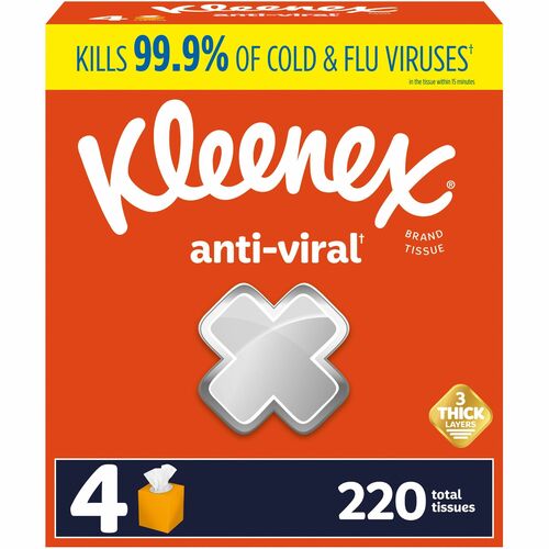 Kleenex Anti-viral Facial Tissue - 55 Sheets/Box - 4 Cube Box