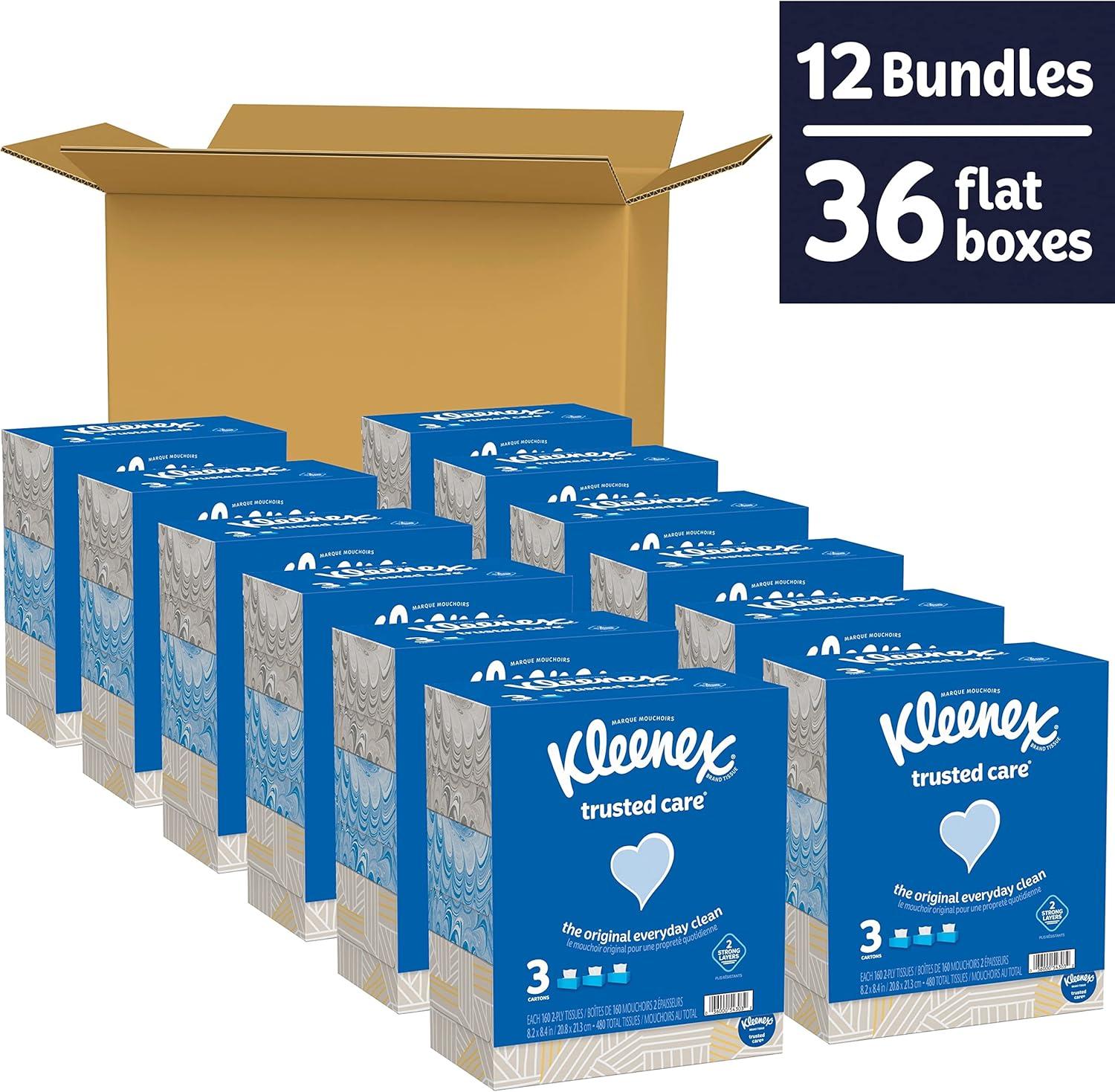 Kleenex Trusted Care Tissues 2-Ply, White, 160 Sheets/Box, 3 Boxes/Pack